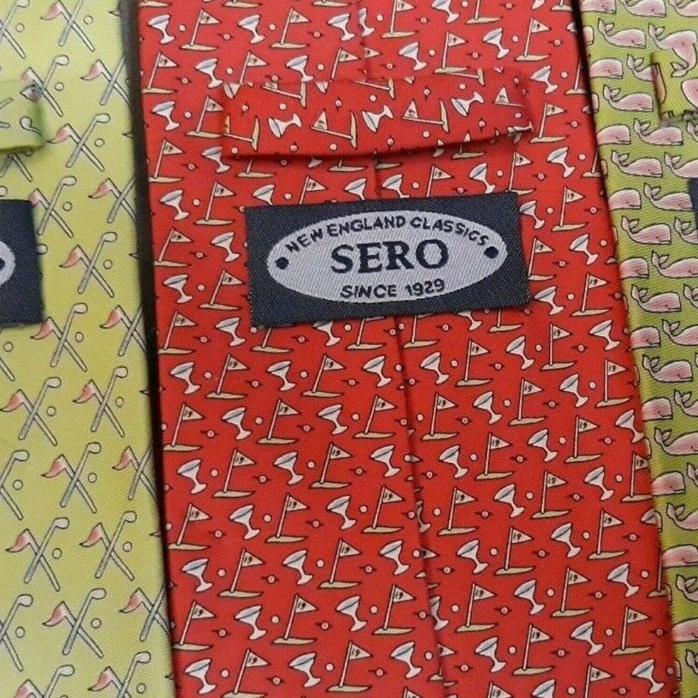 Sero England Whales Martini Golf LOT 3 SILK TIES Preppy Country Club 60" Long - Picture 4 of 5